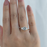 Blushing Bride Round Moissanite Three Stone Engagement Ring