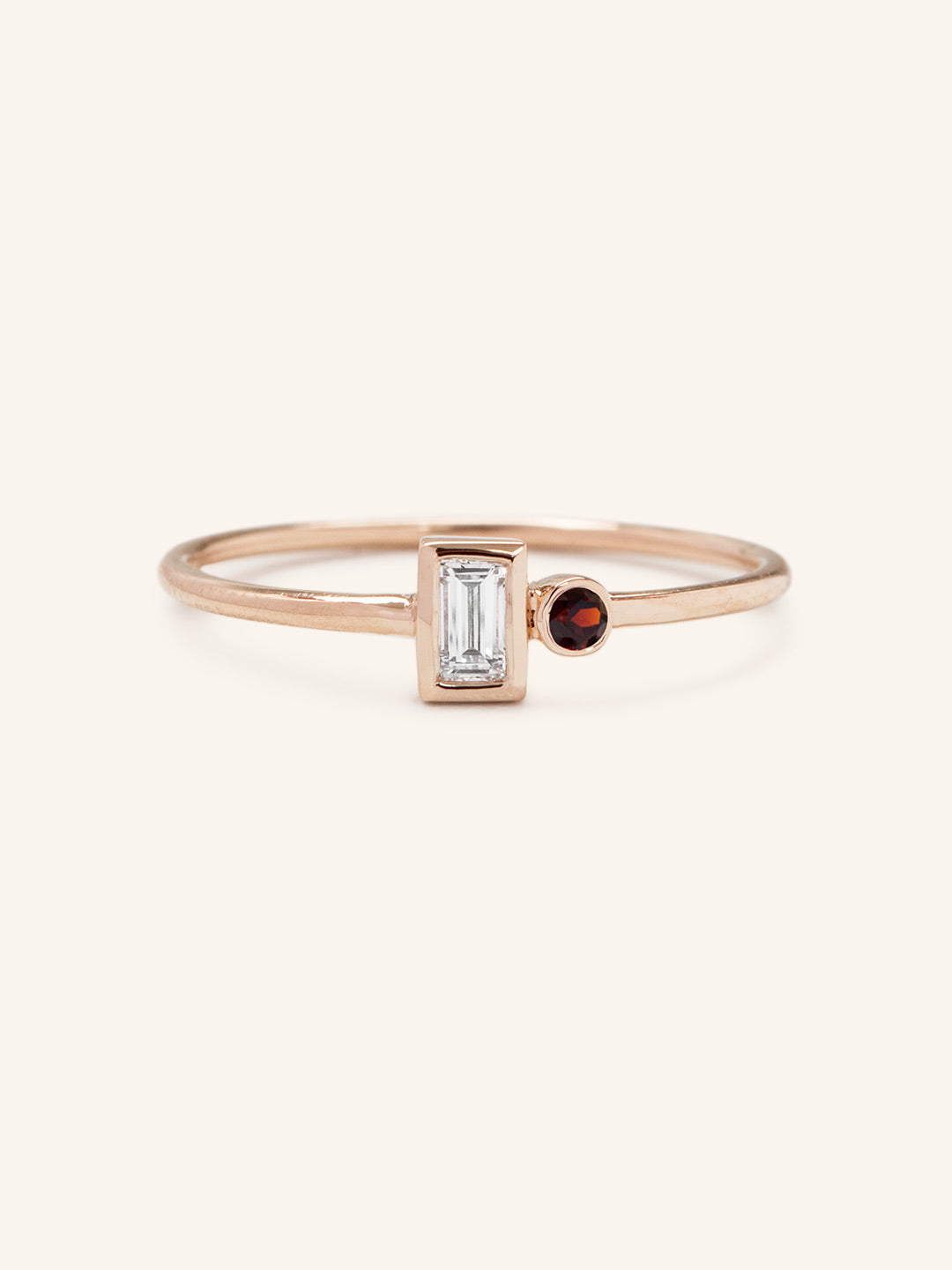 Rose Water Diamond Baguette Garnet Ring