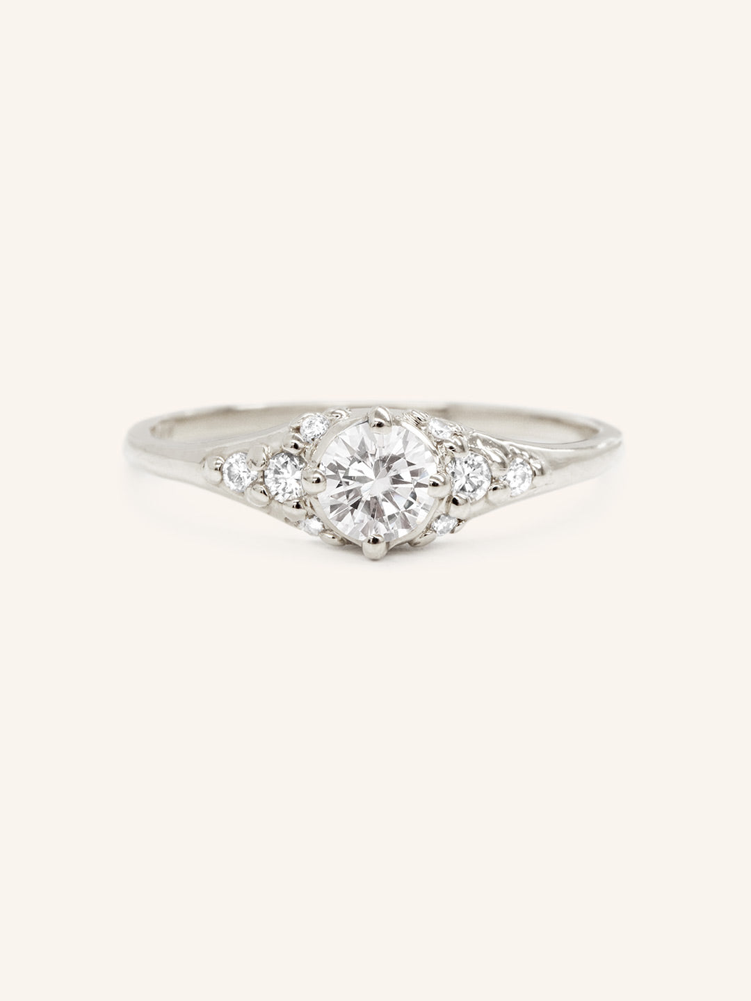 White Shade Round Moissanite Cluster Engagement Ring