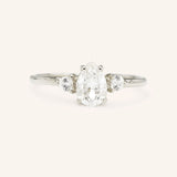 Blushing Bride Moissanite Pear Three Stone Engagement Ring