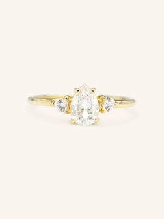 Blushing Bride Moissanite Pear Three Stone Engagement Ring