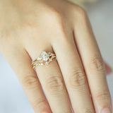 Blushing Bride Moissanite Pear Three Stone Engagement Ring