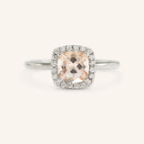 Bridal Rose Cushion Morganite Halo Engagement Ring