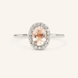 Bridal Rose Oval Morganite Halo Engagement Ring