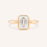 Hidden Bezel Emerald Cut Moissanite Solitaire Engagement Ring