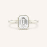 Hidden Bezel Emerald Cut Moissanite Solitaire Engagement Ring