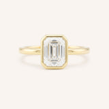 Hidden Bezel Emerald Cut Moissanite Solitaire Engagement Ring