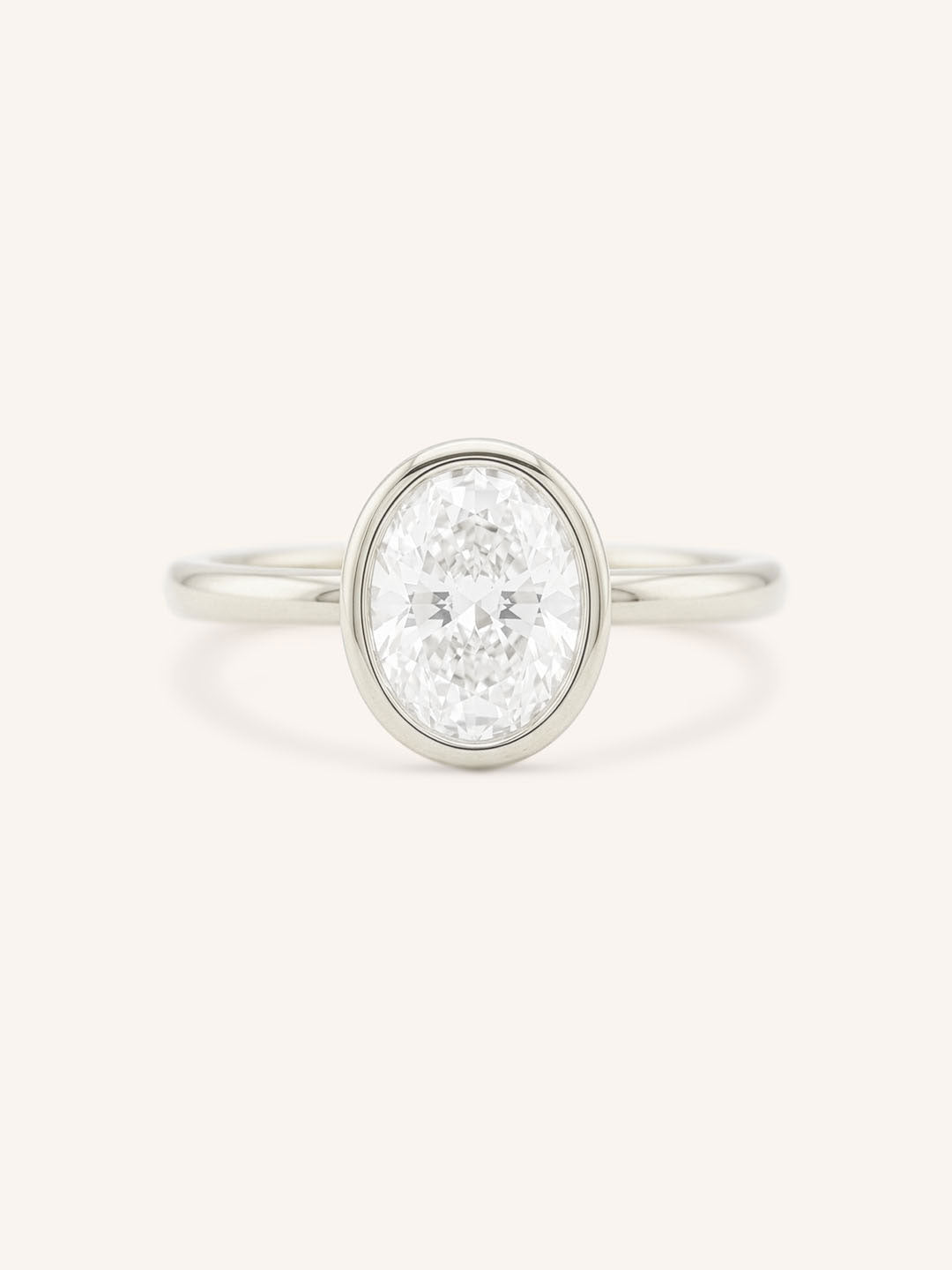 Hidden Bezel Oval Moissanite Solitaire Engagement Ring