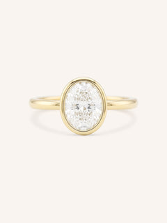Hidden Bezel Oval Moissanite Solitaire Engagement Ring