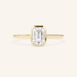 Hidden Bezel Emerald Cut Moissanite Solitaire Engagement Ring