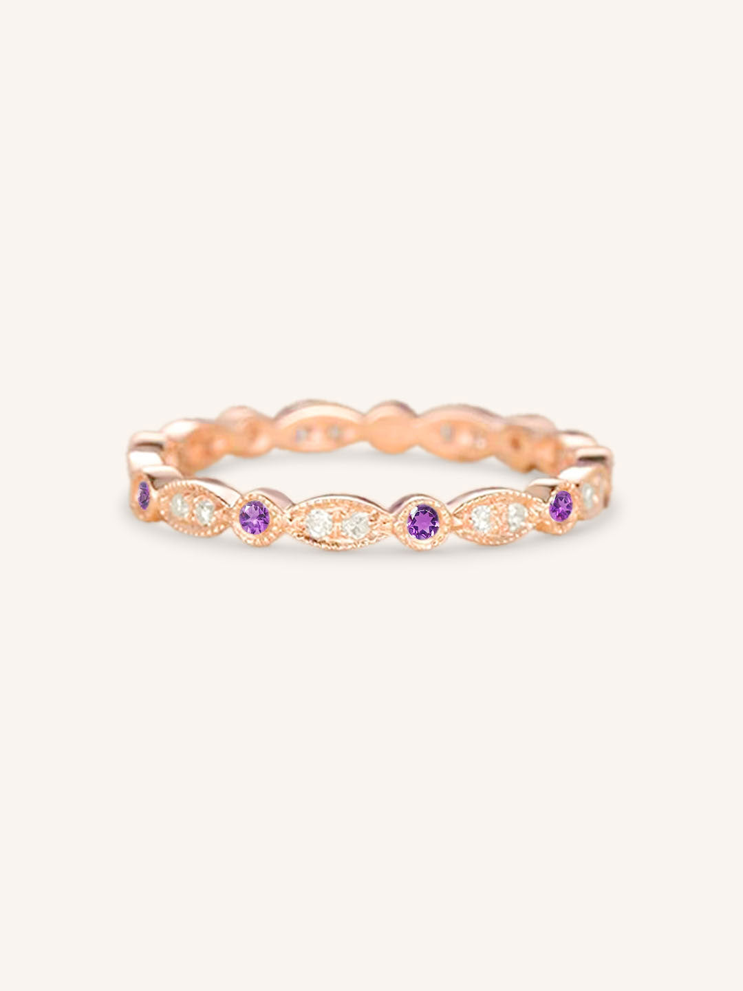 Amethyst Diamond Milgrain Eternity Band