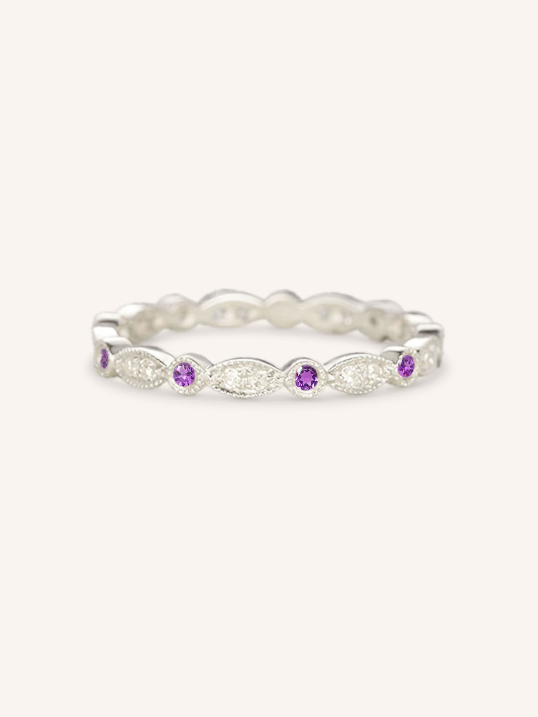 Amethyst Diamond Milgrain Eternity Band