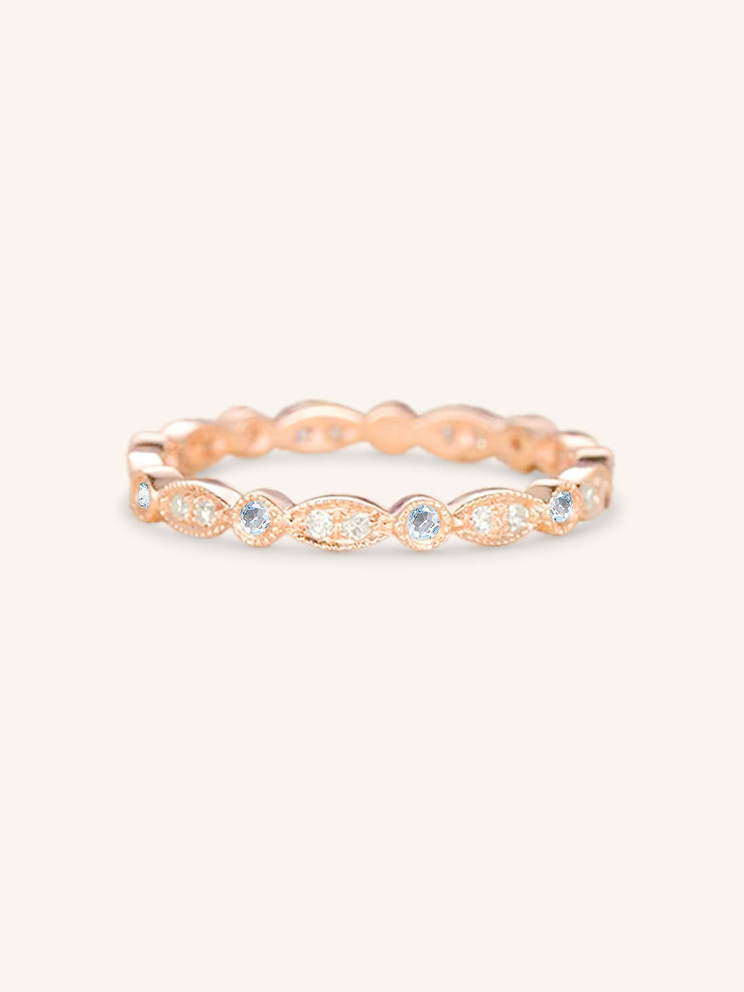 Aquamarine Diamond Milgrain Eternity Band