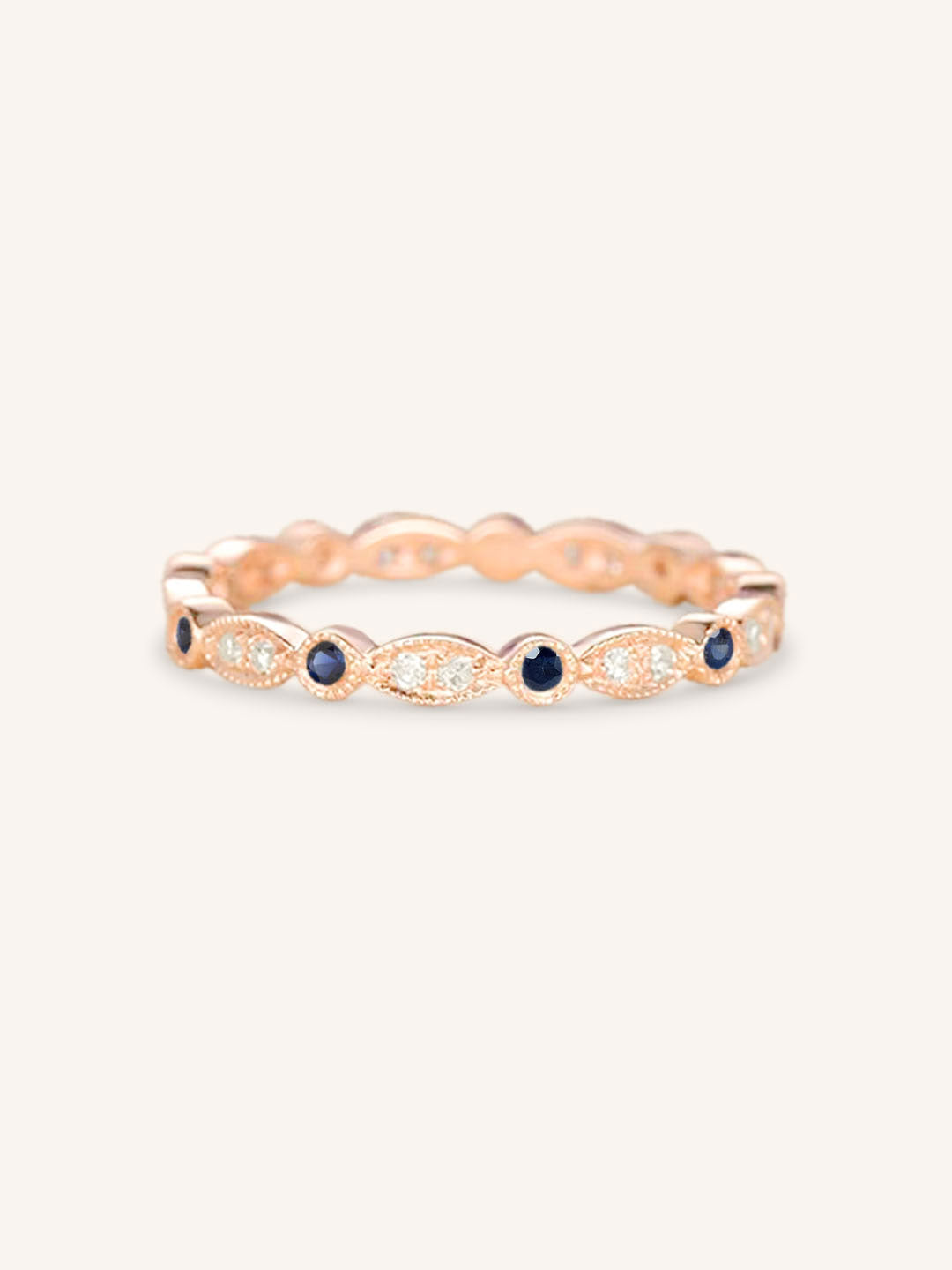 Blue Sapphire Diamond Milgrain Eternity Band