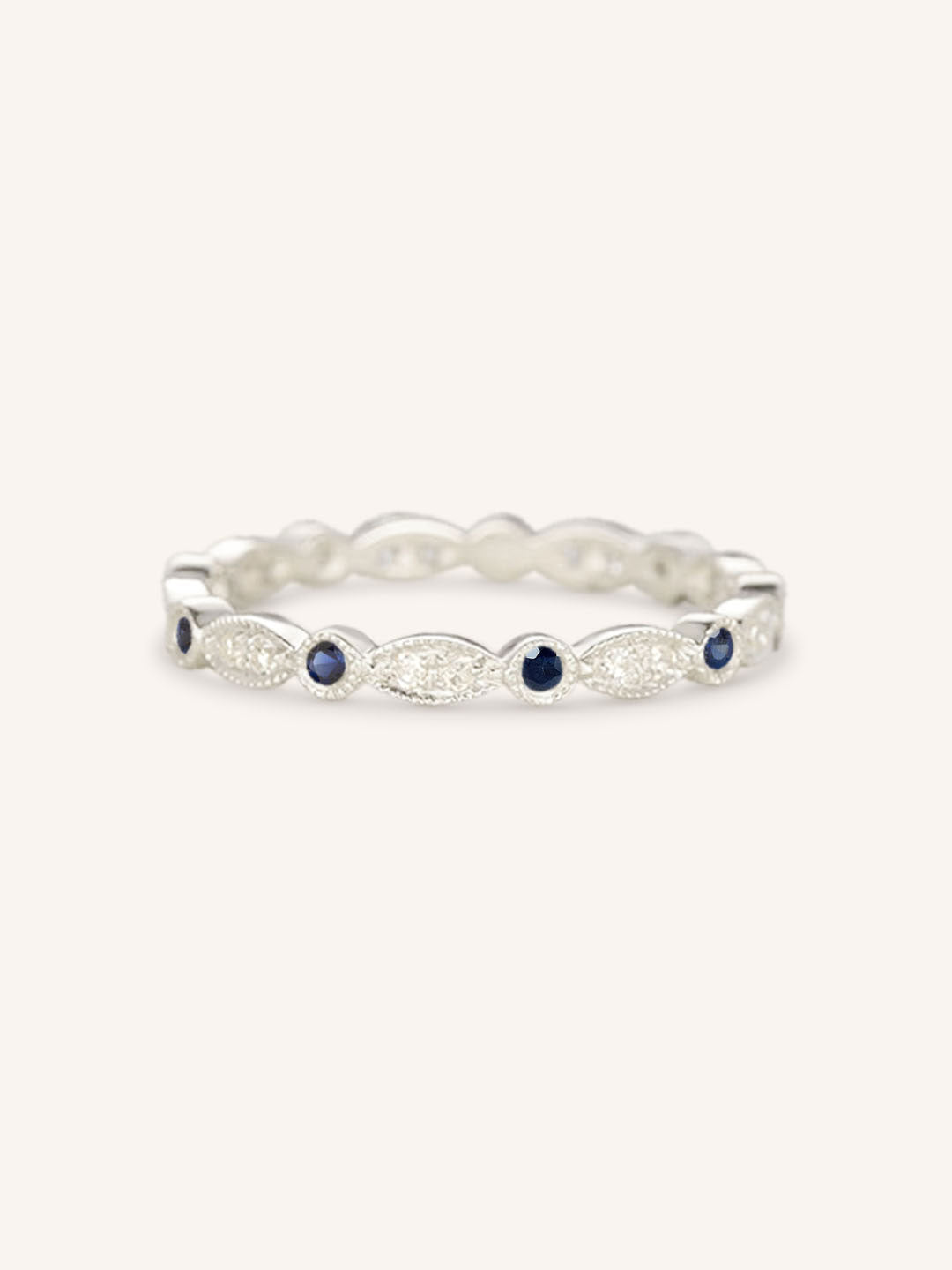 Blue Sapphire Diamond Milgrain Eternity Band