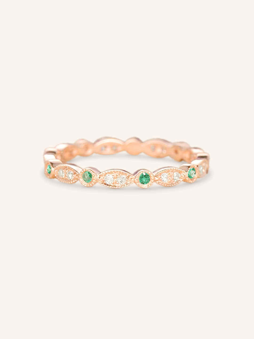 Emerald Diamond Milgrain Eternity Band