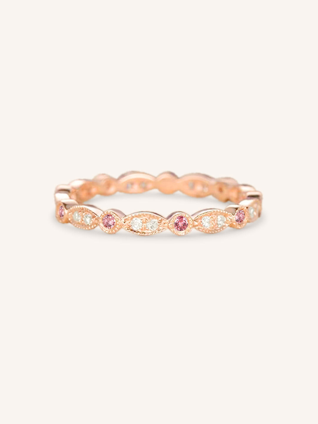 Pink Tourmaline Diamond Milgrain Eternity Band