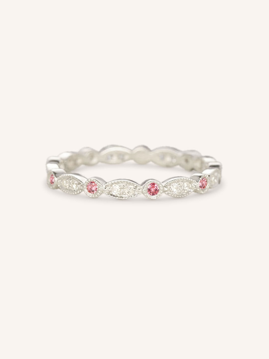Pink Tourmaline Diamond Milgrain Eternity Band