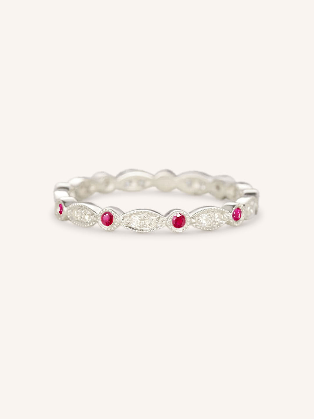 Ruby Diamond Milgrain Eternity Band
