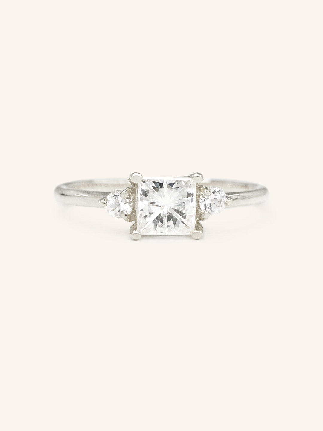 Blushing Bride Princess Cut Moissanite Three Stone Engagement Ring