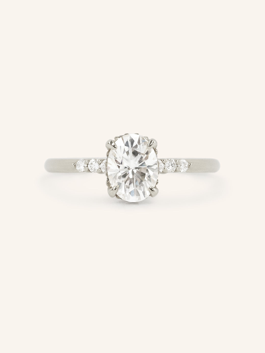 Hidden Halo Oval Moissanite Engagement Ring with Diamond Accents