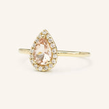 Bridal Rose Pear Morganite Halo Engagement Ring
