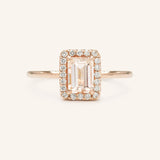BRIDAL ROSE Emerald Cut Morganite Halo Engagement Ring