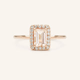 BRIDAL ROSE Halo Emerald Cut Morganite Engagement Ring