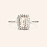BRIDAL ROSE Emerald Cut Morganite Halo Engagement Ring