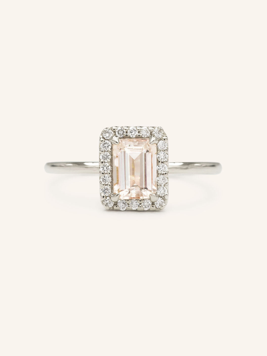 Bridal Rose Emerald Morganite Halo Engagement Ring