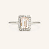 BRIDAL ROSE Halo Emerald Cut Morganite Engagement Ring