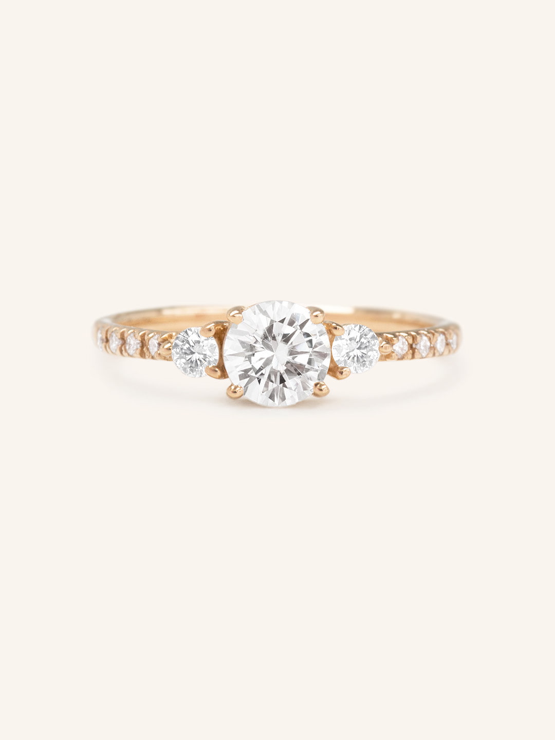 Starlight Round Three Stone Moissanite Diamond Engagement Ring