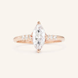 Hidden Halo Marquise Moissanite Engagement Ring with Diamond Accents