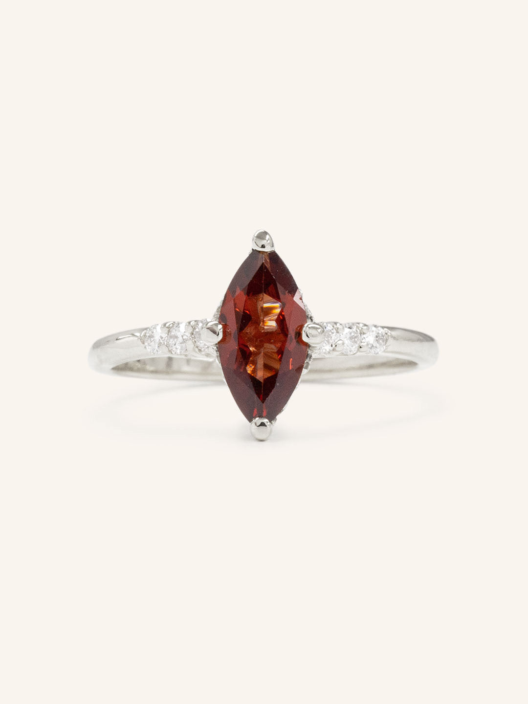 Hidden Halo Marquise Garnet Engagement Ring with Diamond Accents