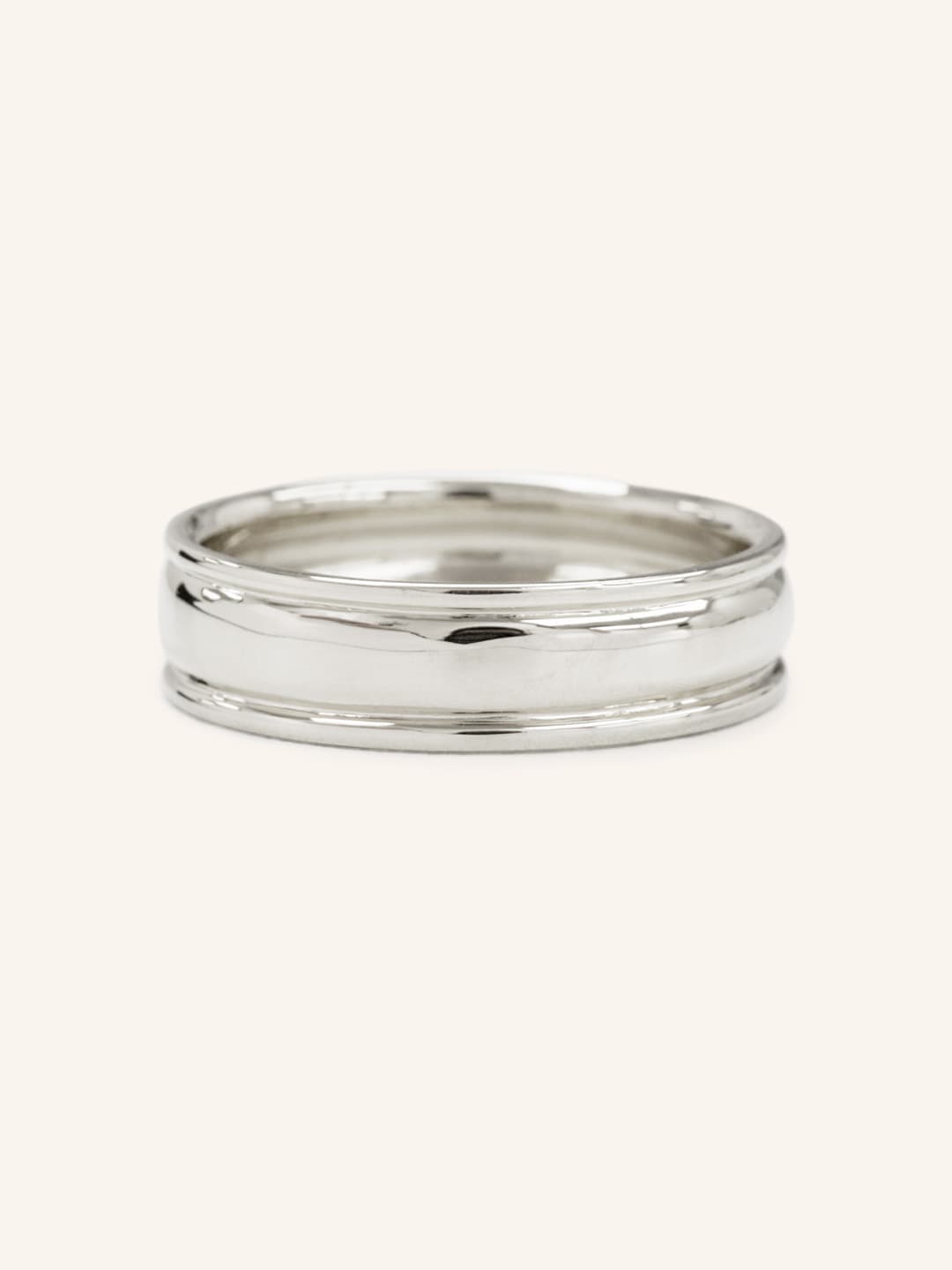 Grooved Round Edge Wedding Band 6MM