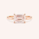 East West Emerald Step Cut Diamond Solitaire Engagement Ring