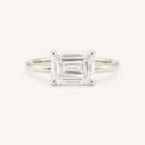 East West Emerald Step Cut Diamond Solitaire Engagement Ring