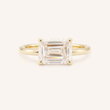 East West Emerald Step Cut Diamond Solitaire Engagement Ring