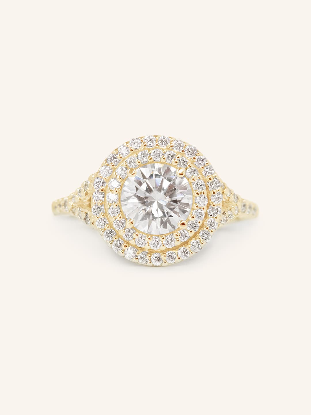 Akin to Crossing Paths Round Moissanite and Diamond Engagement Ring