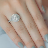 Akin to Crossing Paths Round Moissanite and Diamond Engagement Ring