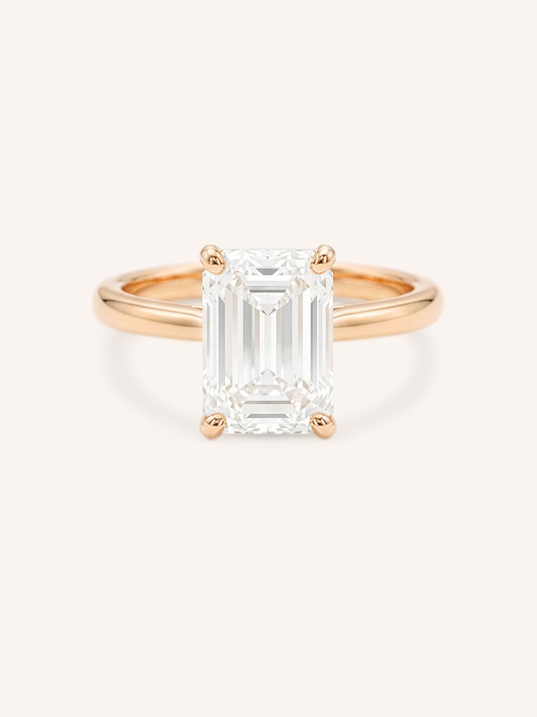 Rose Gold Morning Rose Emerald Cut Engagement Ring front view on white background