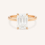 Rose Gold Morning Rose Emerald Cut Engagement Ring front view on white background