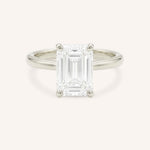 White Gold Morning Rose Emerald Cut Engagement Ring front view on white background