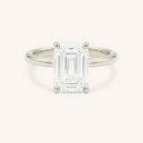 White Gold Morning Rose Emerald Cut Engagement Ring front view on white background