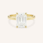 Yellow Gold Morning Rose Emerald Cut Engagement Ring front view on white background