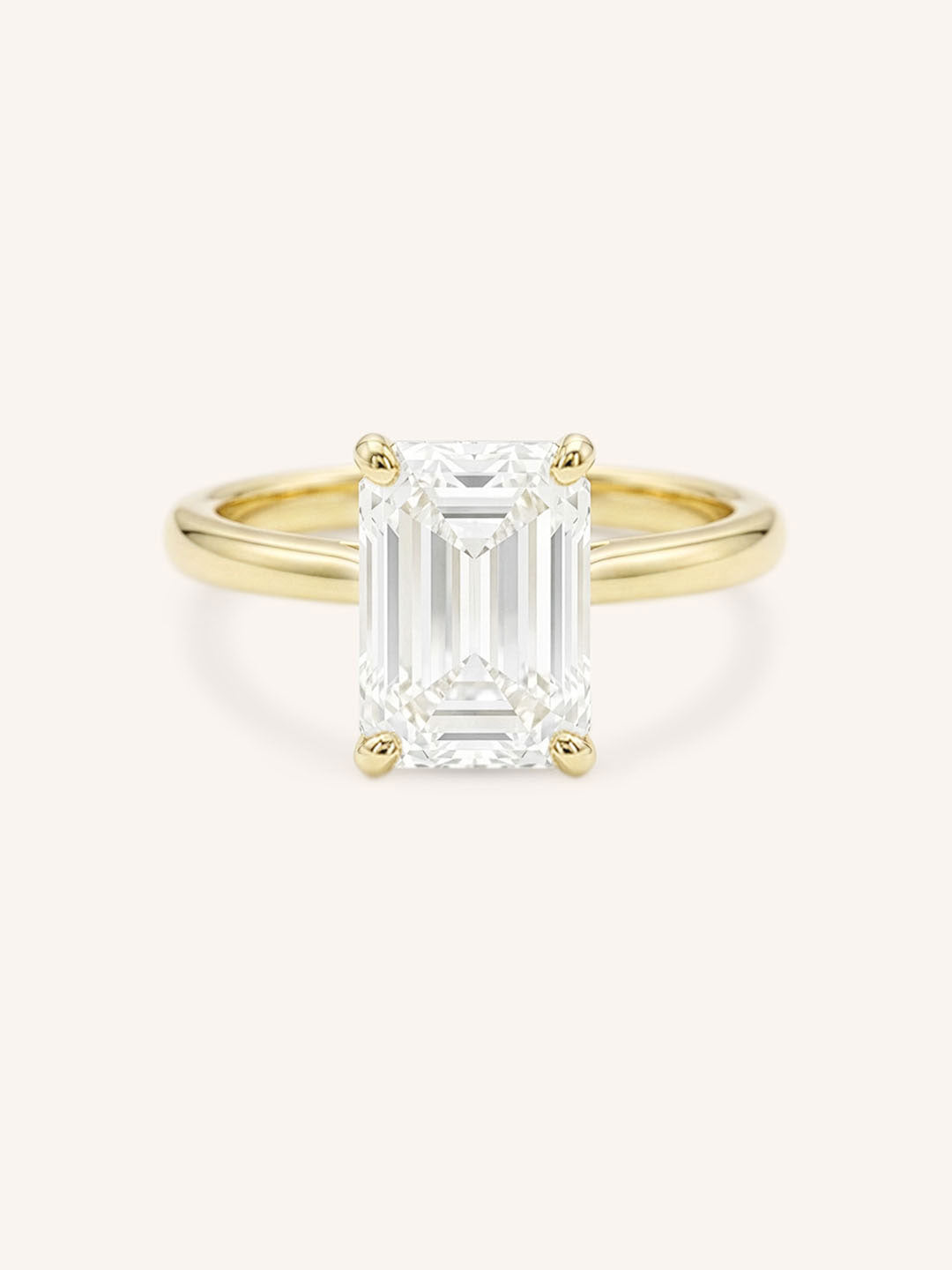 Yellow Gold Morning Rose Emerald Cut Engagement Ring front view on white background
