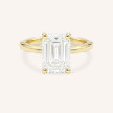 Yellow Gold Morning Rose Emerald Cut Engagement Ring front view on white background