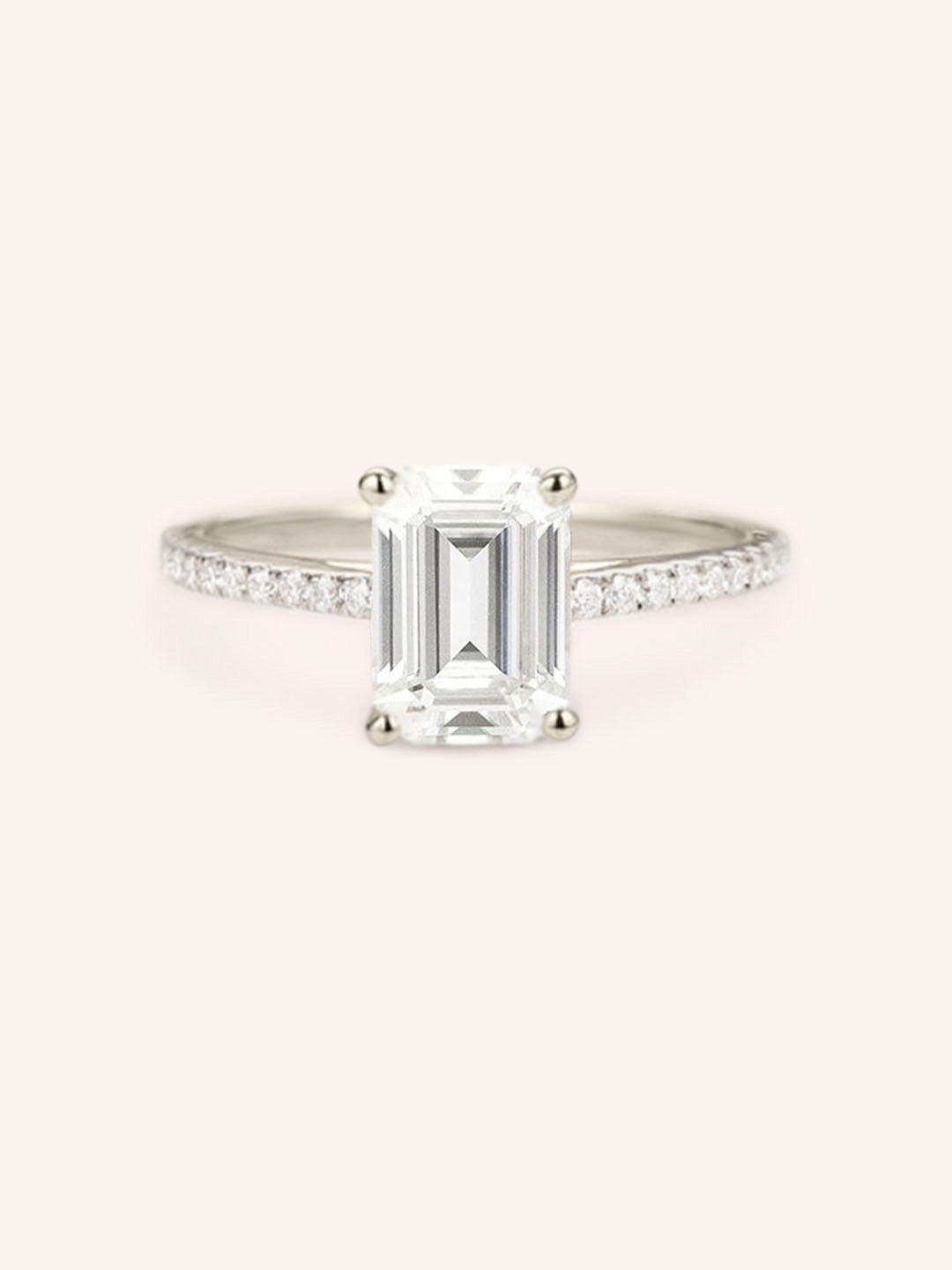 Morning Rose Emerald Cut Moissanite Diamond Engagement Ring