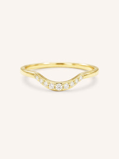 Yellow gold Cassidy curved diamond wedding band front view on white background