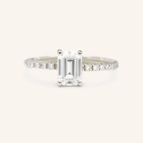 Moonlight Sky Emerald Cut Moissanite Diamond Half Eternity Engagement Ring